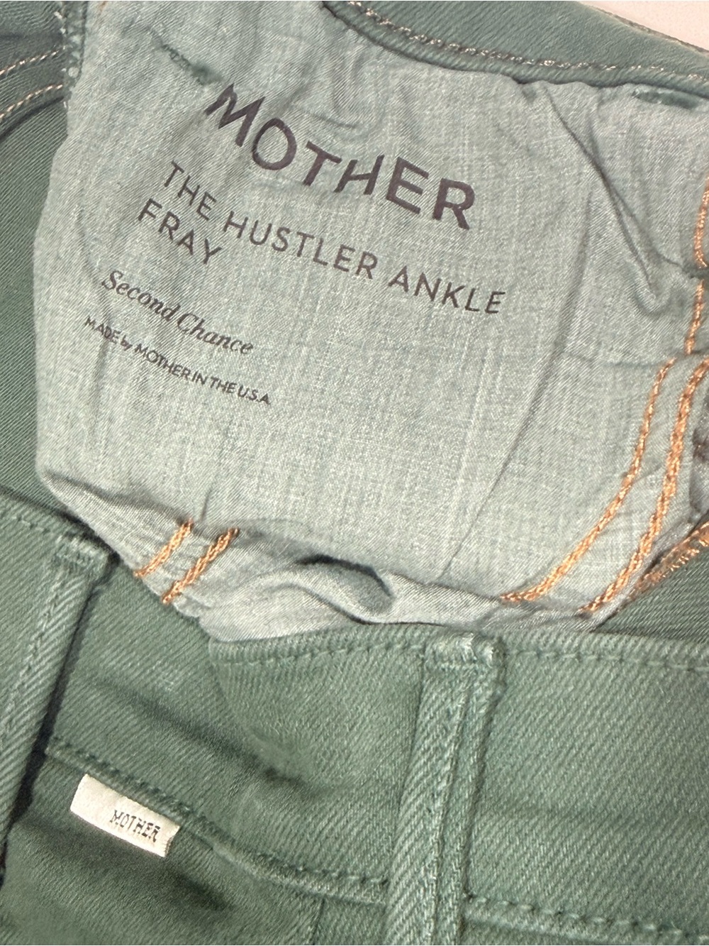 MOTHER The Hustler Ankle Fray Jeans 33 Green Raw Hem - Picture 4 of 5